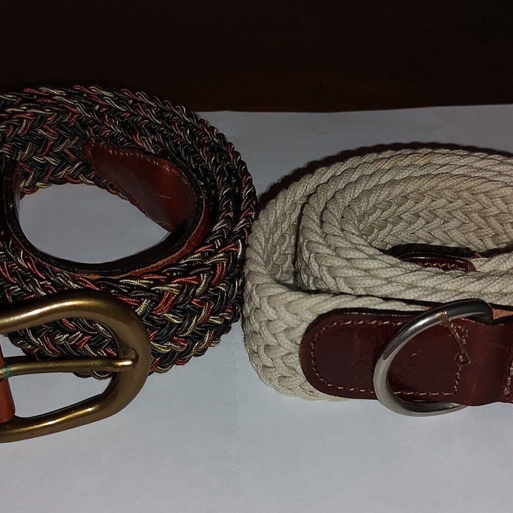 LOT TWO WOVEN BELTS UNBRANDED AND LIMITED VERY GOOD COND 1 1/4" WIDE SIZE 36